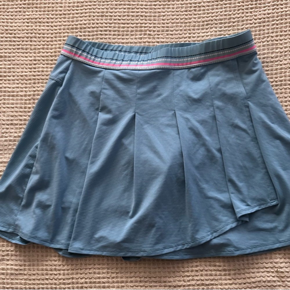 Lucky in Love Slate Blue Tennis Skort with Pink-Trim Waistband